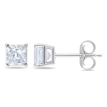 Solitaire Princess Cut Stud Earrings Simulated Cubic Zirconia 925 Sterling Silver
